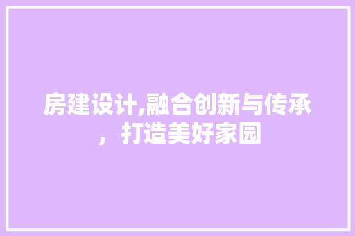 房建设计,融合创新与传承，打造美好家园