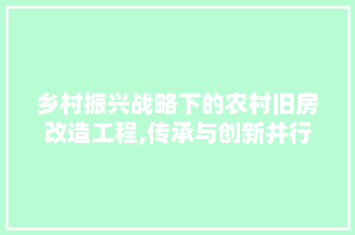 乡村振兴战略下的农村旧房改造工程,传承与创新并行不悖 装修攻略
