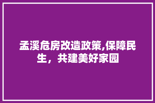 孟溪危房改造政策,保障民生，共建美好家园