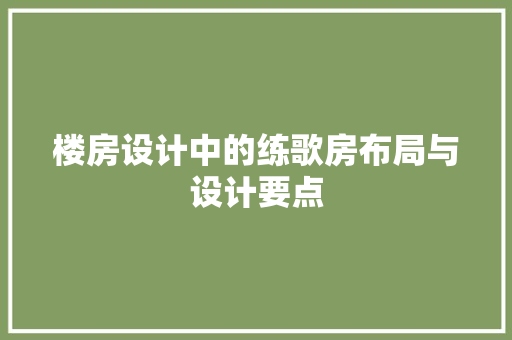 楼房设计中的练歌房布局与设计要点