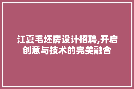 江夏毛坯房设计招聘,开启创意与技术的完美融合