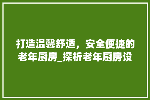 打造温馨舒适，安全便捷的老年厨房_探析老年厨房设计要点
