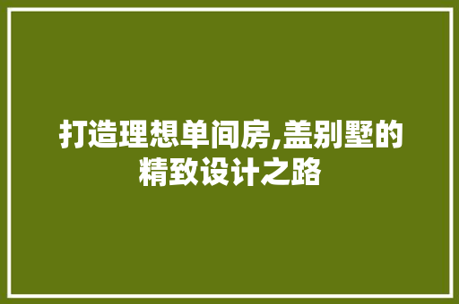 打造理想单间房,盖别墅的精致设计之路