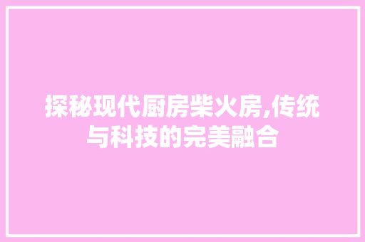 探秘现代厨房柴火房,传统与科技的完美融合