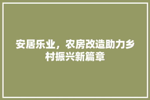 安居乐业，农房改造助力乡村振兴新篇章