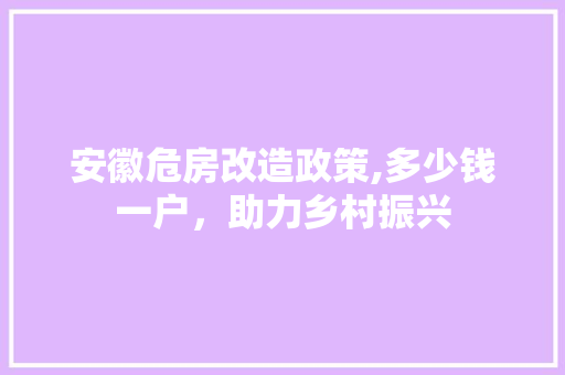 安徽危房改造政策,多少钱一户，助力乡村振兴