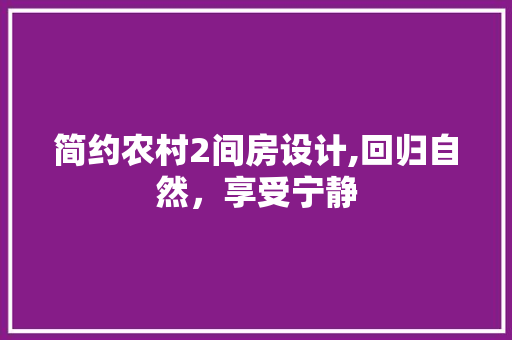 简约农村2间房设计,回归自然,享受宁静