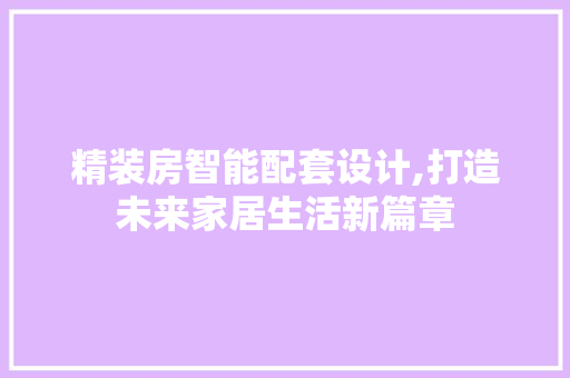 精装房智能配套设计,打造未来家居生活新篇章