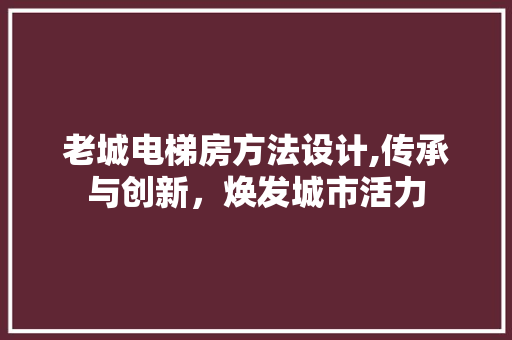 老城电梯房方法设计,传承与创新，焕发城市活力