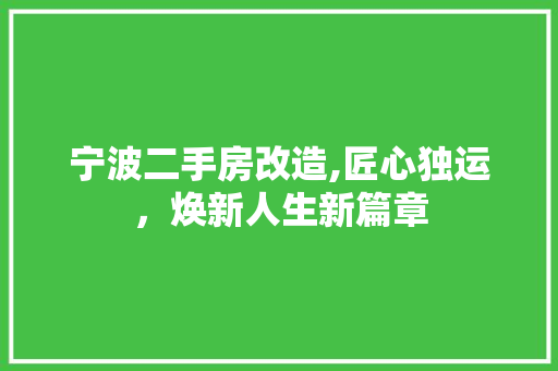 宁波二手房改造,匠心独运，焕新人生新篇章