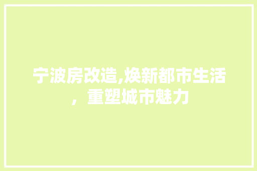 宁波房改造,焕新都市生活，重塑城市魅力