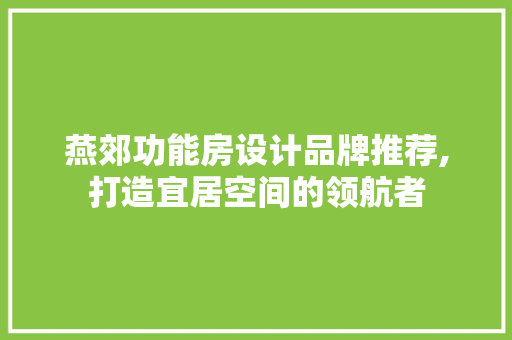 燕郊功能房设计品牌推荐,打造宜居空间的领航者