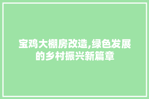 宝鸡大棚房改造,绿色发展的乡村振兴新篇章 装修攻略