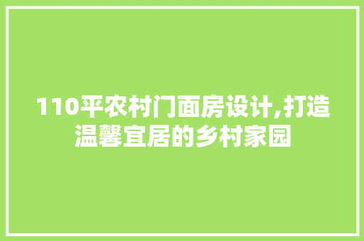 110平农村门面房设计,打造温馨宜居的乡村家园