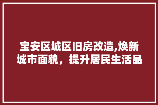 宝安区城区旧房改造,焕新城市面貌，提升居民生活品质