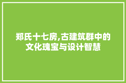 郑氏十七房,古建筑群中的文化瑰宝与设计智慧