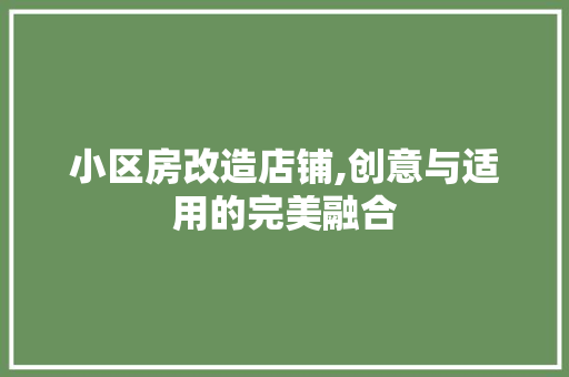 小区房改造店铺,创意与适用的完美融合