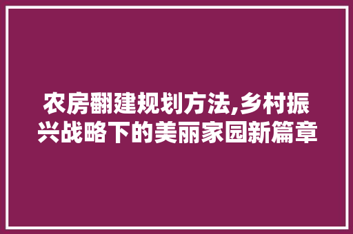 农房翻建规划方法,乡村振兴战略下的美丽家园新篇章 墙面装饰