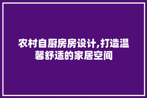 农村自厨房房设计,打造温馨舒适的家居空间