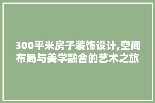 300平米房子装饰设计,空间布局与美学融合的艺术之旅