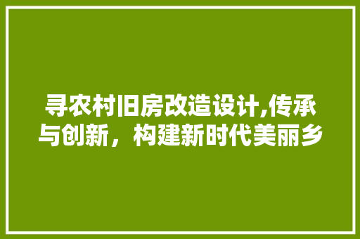 寻农村旧房改造设计,传承与创新，构建新时代美丽乡村