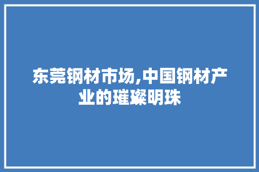 东莞钢材市场,中国钢材产业的璀璨明珠