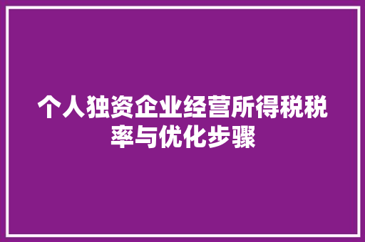 个人独资企业经营所得税税率与优化步骤 建筑设计
