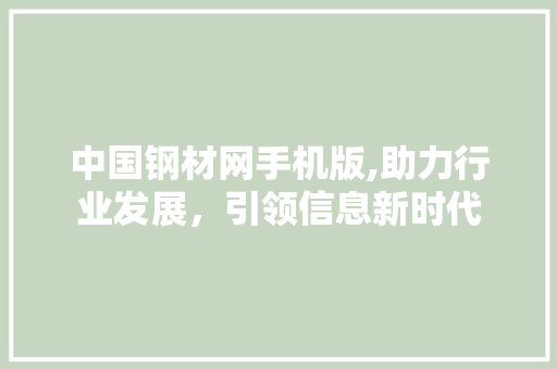 中国钢材网手机版,助力行业发展，引领信息新时代