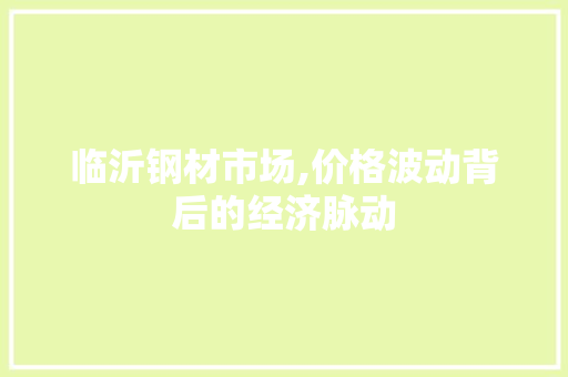 临沂钢材市场,价格波动背后的经济脉动