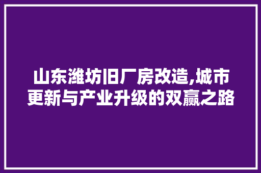 山东潍坊旧厂房改造,城市更新与产业升级的双赢之路