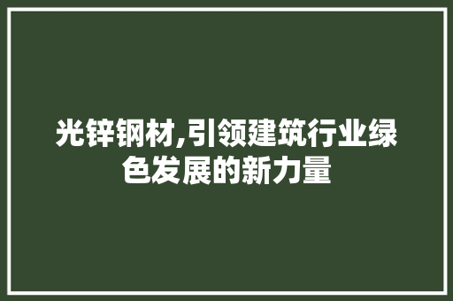 光锌钢材,引领建筑行业绿色发展的新力量