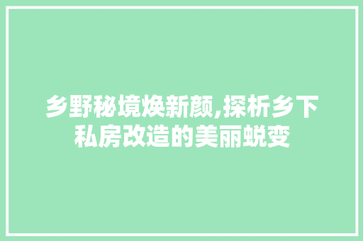 乡野秘境焕新颜,探析乡下私房改造的美丽蜕变
