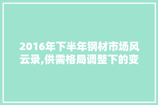 2016年下半年钢材市场风云录,供需格局调整下的变革与机遇