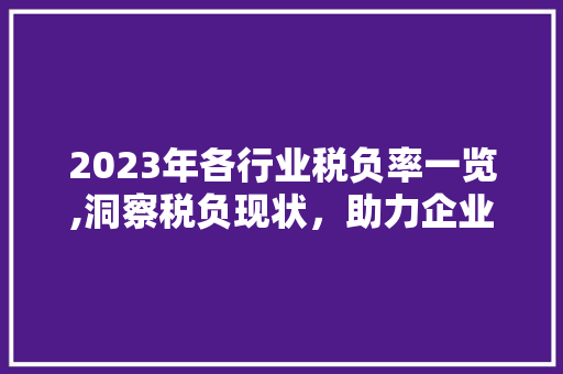 2023年各行业税负率一览,洞察税负现状，助力企业健康发展