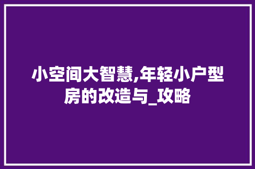 小空间大智慧,年轻小户型房的改造与_攻略