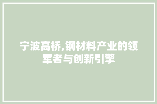 宁波高桥,钢材料产业的领军者与创新引擎