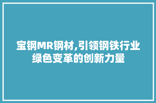 宝钢MR钢材,引领钢铁行业绿色变革的创新力量
