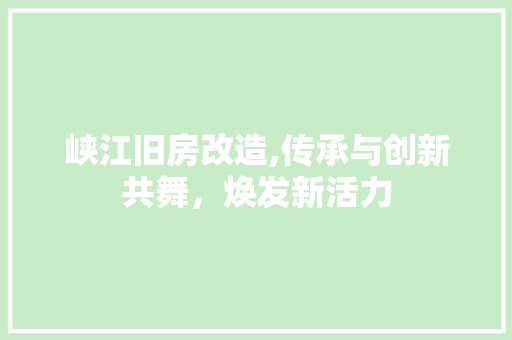 峡江旧房改造,传承与创新共舞，焕发新活力