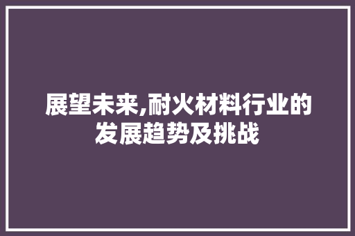 展望未来,耐火材料行业的发展趋势及挑战