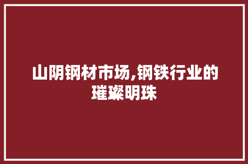 山阴钢材市场,钢铁行业的璀璨明珠