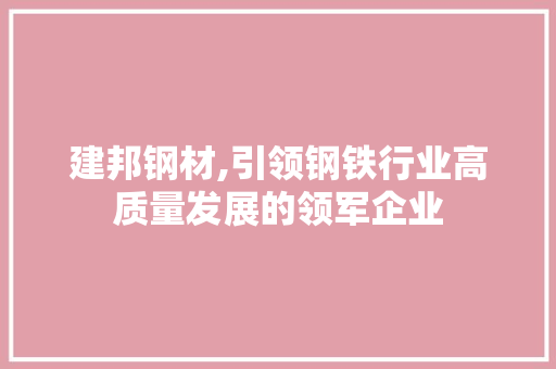 建邦钢材,引领钢铁行业高质量发展的领军企业