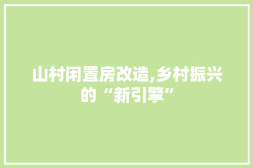 山村闲置房改造,乡村振兴的“新引擎”