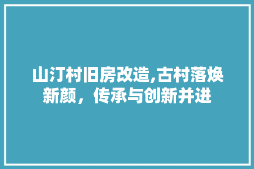 山汀村旧房改造,古村落焕新颜，传承与创新并进