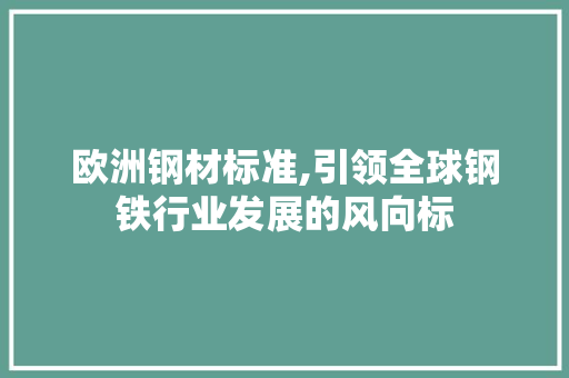 欧洲钢材标准,引领全球钢铁行业发展的风向标