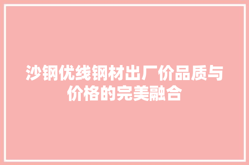 沙钢优线钢材出厂价品质与价格的完美融合