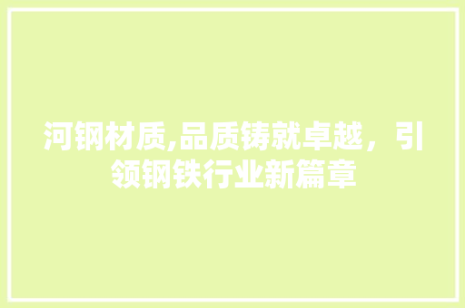 河钢材质,品质铸就卓越，引领钢铁行业新篇章