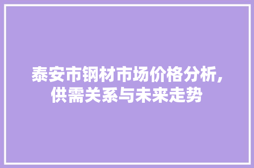 泰安市钢材市场价格分析,供需关系与未来走势