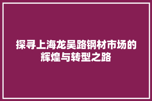 探寻上海龙吴路钢材市场的辉煌与转型之路