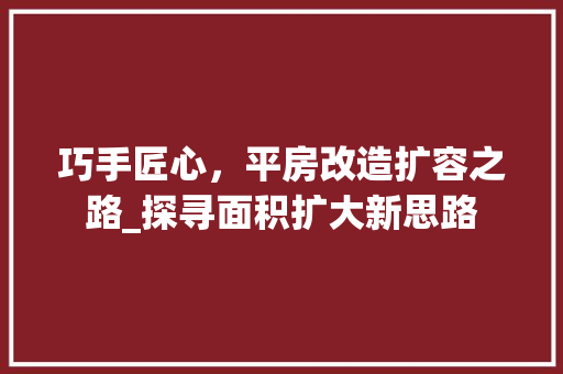 巧手匠心，平房改造扩容之路_探寻面积扩大新思路