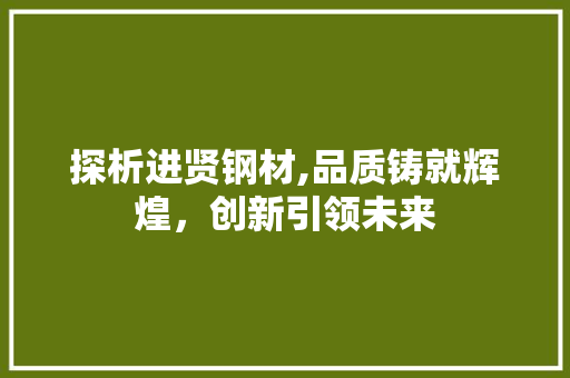 探析进贤钢材,品质铸就辉煌，创新引领未来